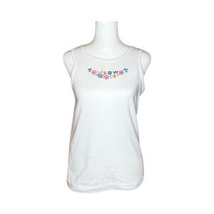 Vtg 90s Koret Tank Top Embroidered Flower Cottagecore Whimsical Coconut Girl